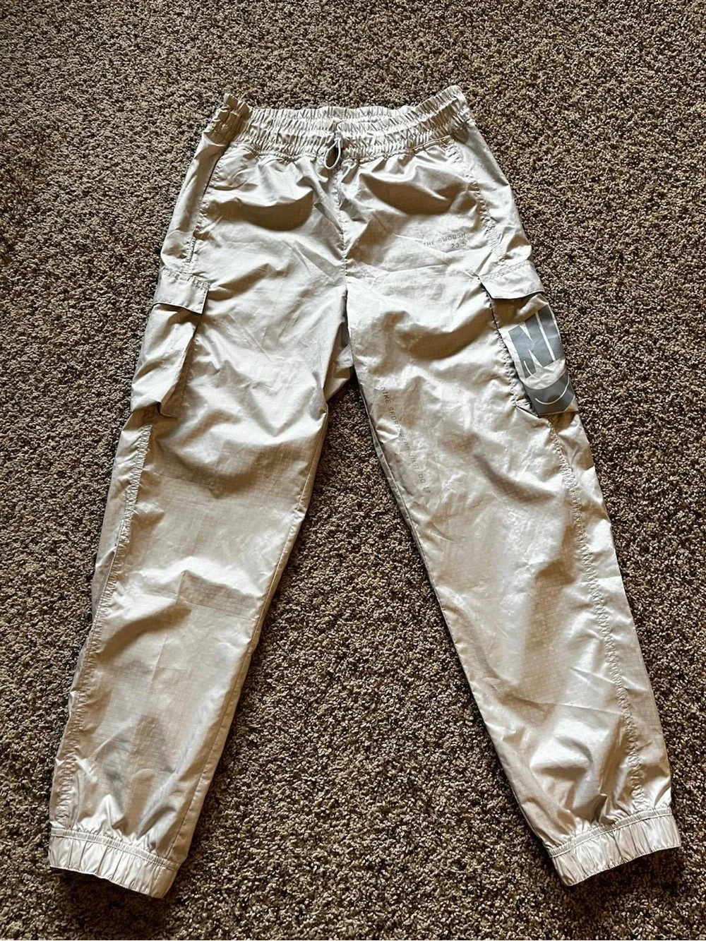 Nike woman  glossy beige Cargo Joggers with Side Pockets